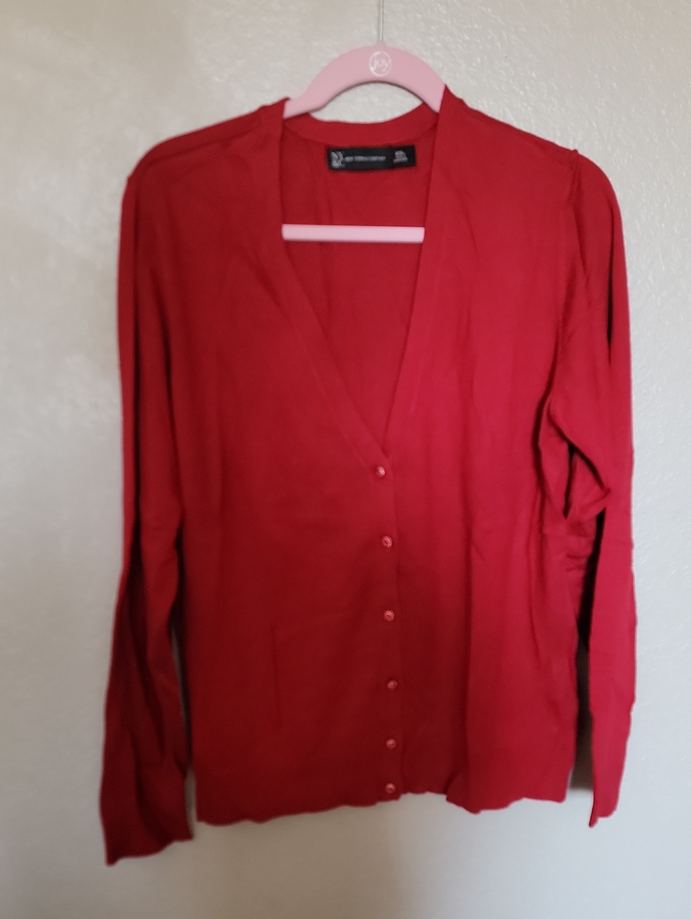 New York & Company Red Button V-Neck Cardigan